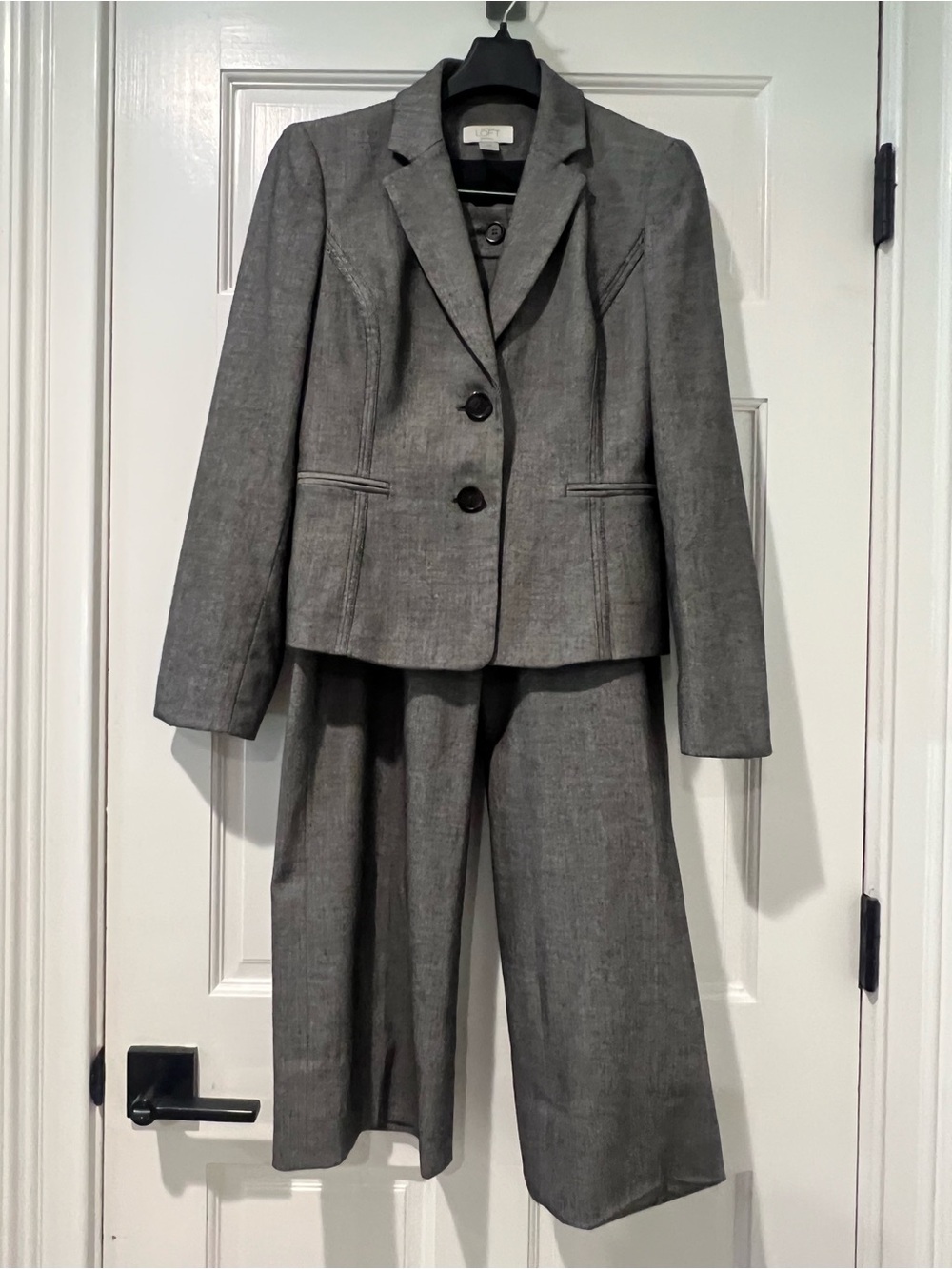 LOFT Herringbone Tailored Jacket with Wide-Leg Pants Set